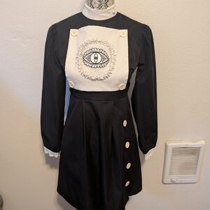 Black & White Eye-Embellished A-Line Dress